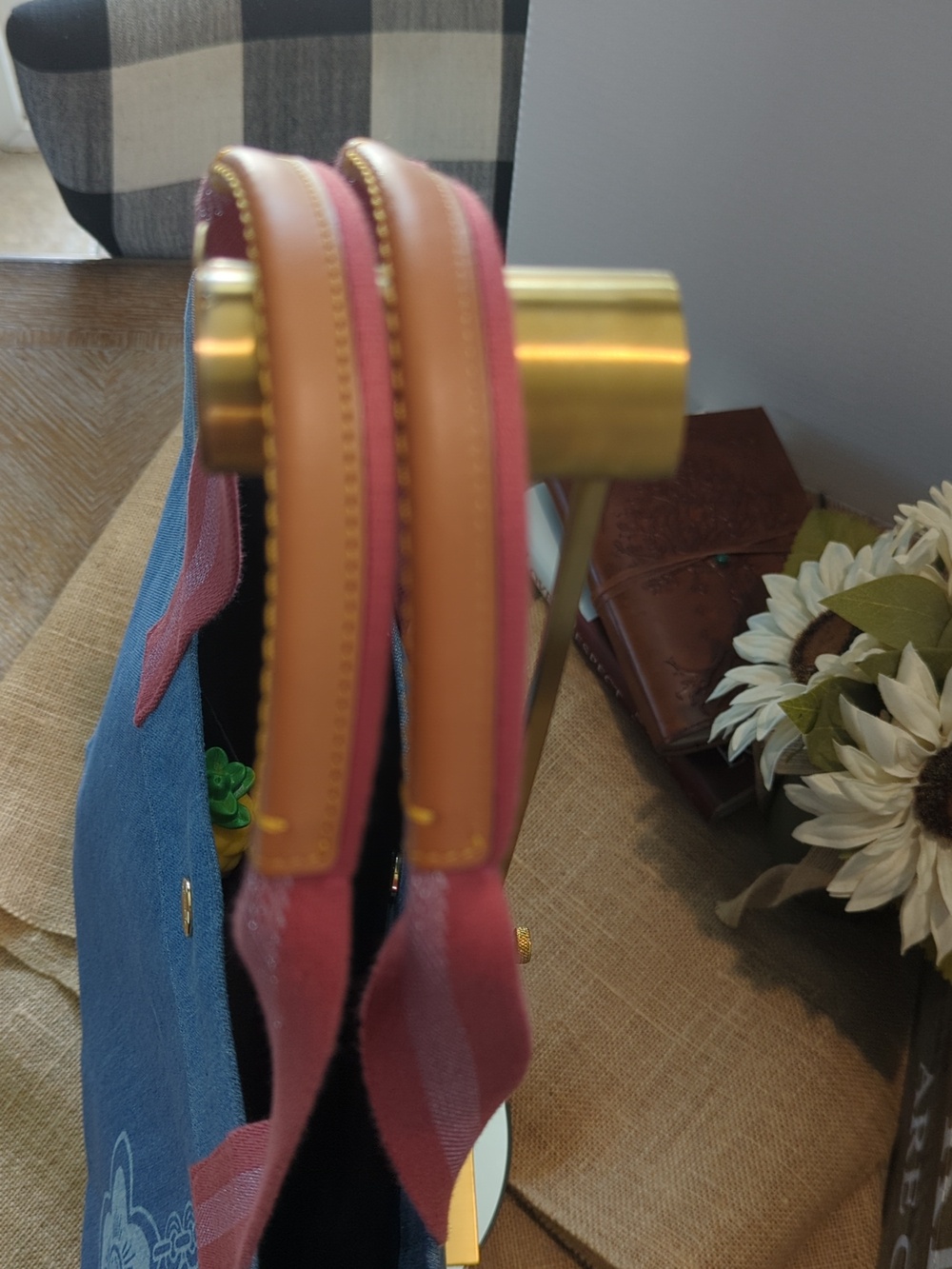Coach Blue Denim Tote w/ Vachetta, care card/ free coach patent pink wallet - Picture 4 of 10
